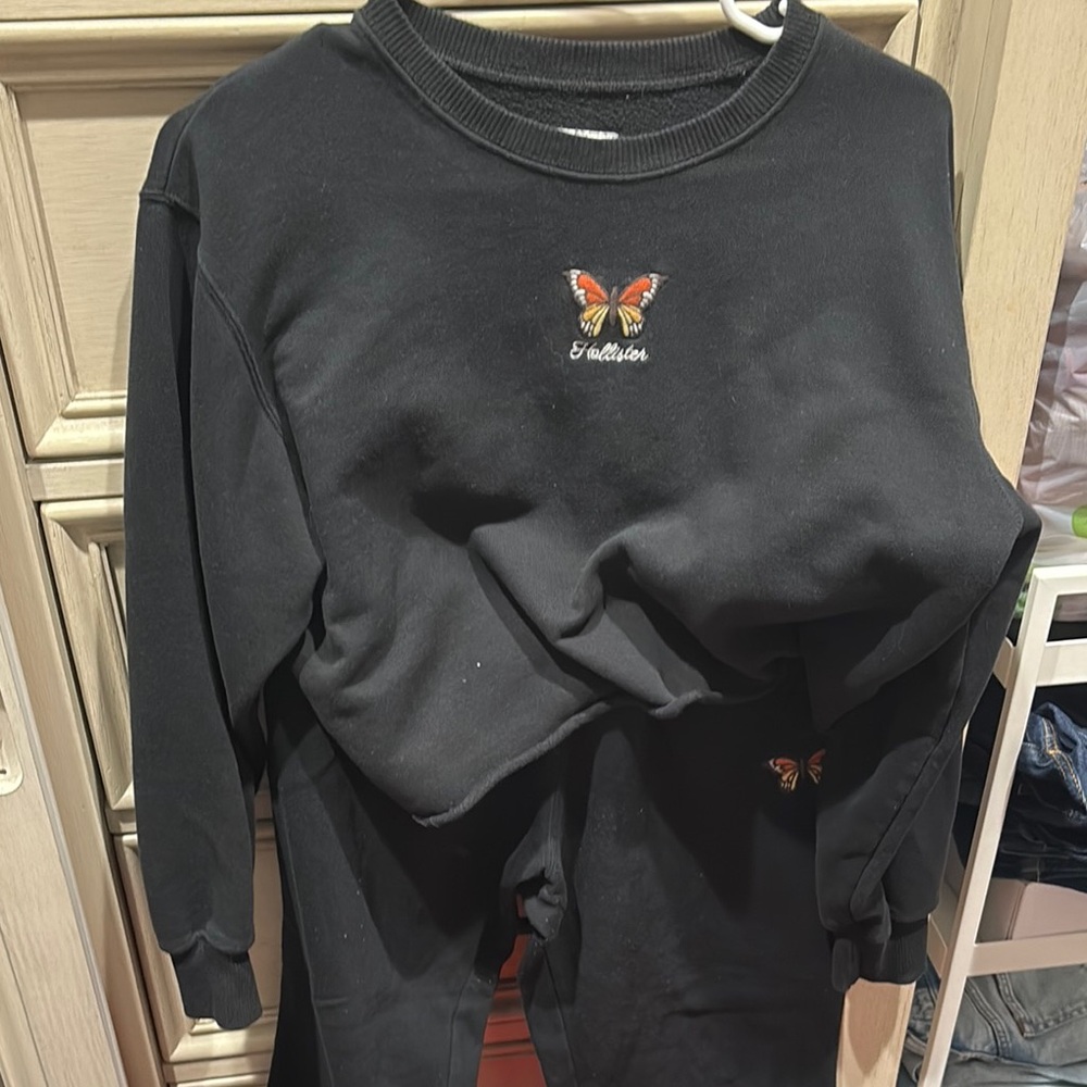 Black Sweatshirt with Butterfly Embroidery